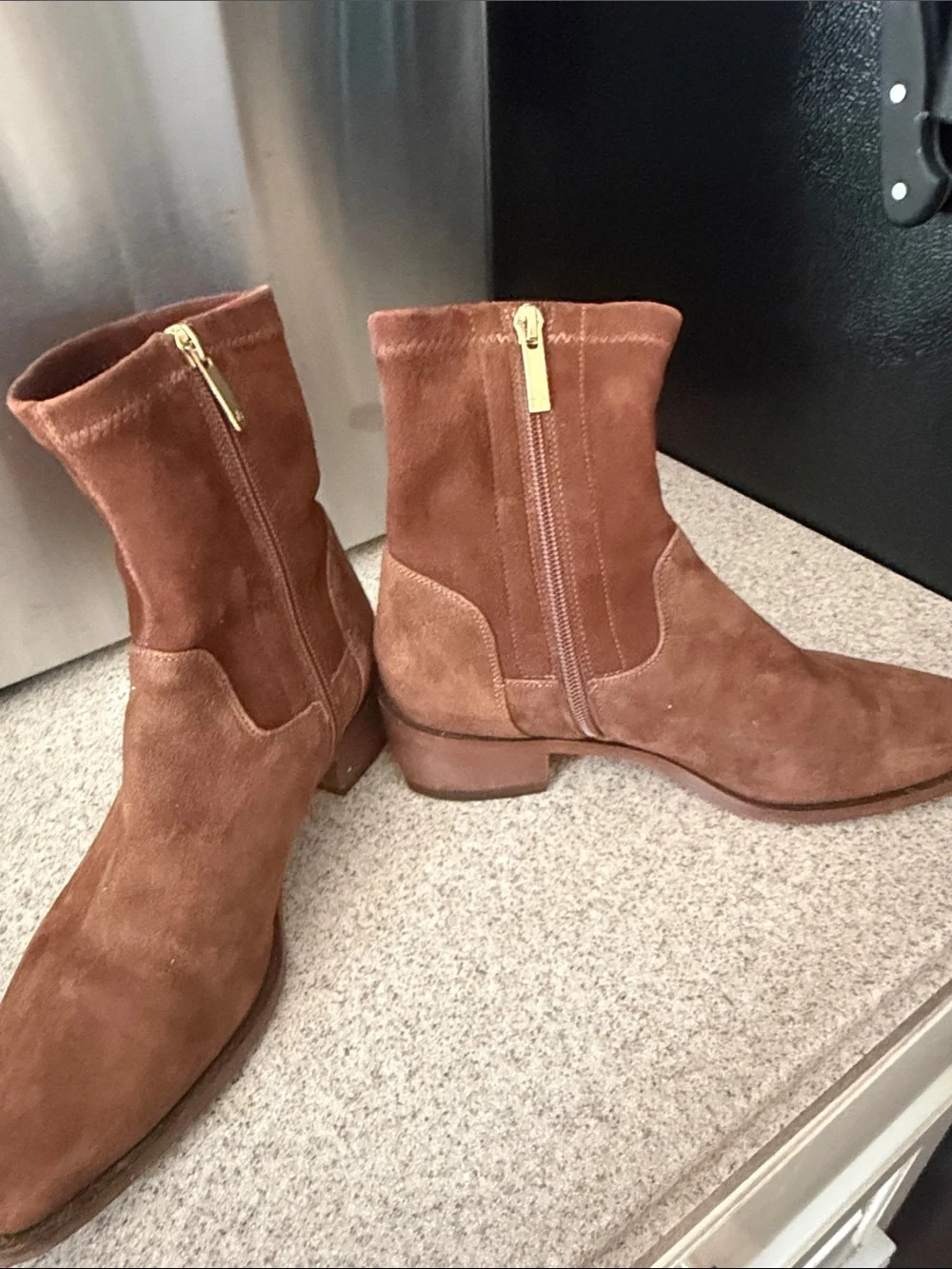 Aquatalia Fallon Chestnut suede Brown Suede Zip Ankle Boots 8.5